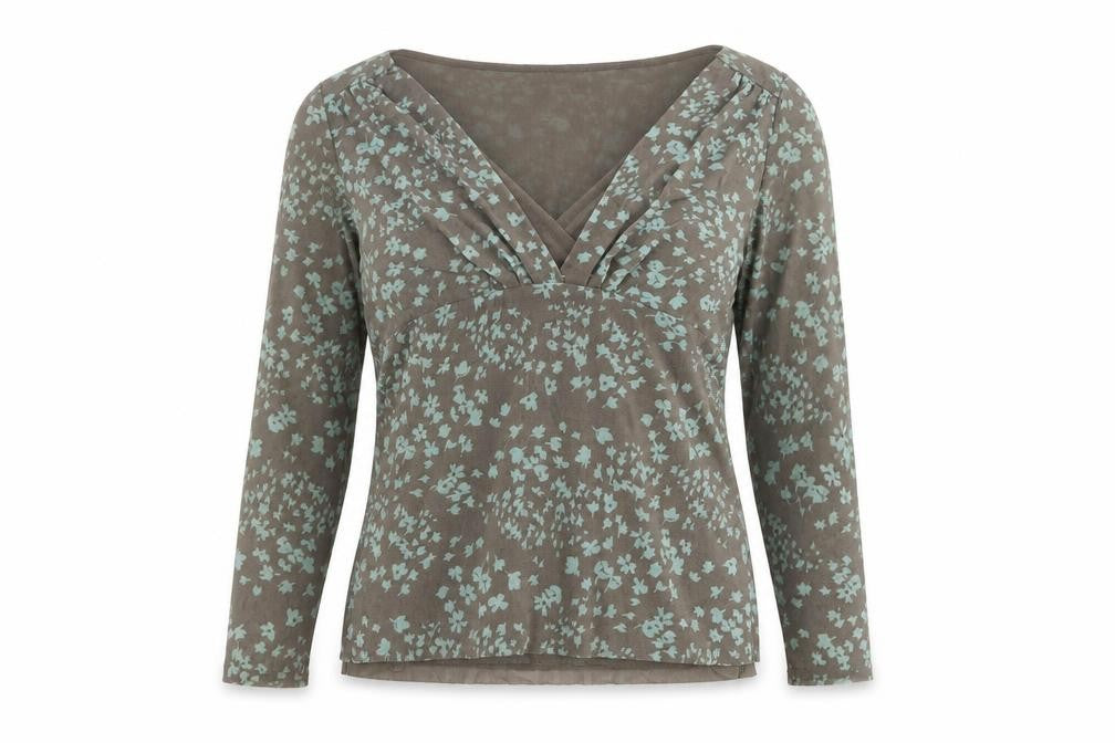 Monsoon Womens Brown Floral Nylon Basic Blouse Size 12 V-Neck