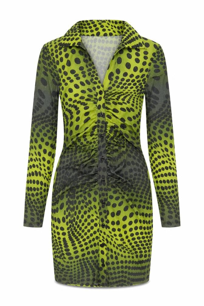 Nasty Gal Womens Green Polka Dot Polyester Bodycon Size 6 V-Neck Button