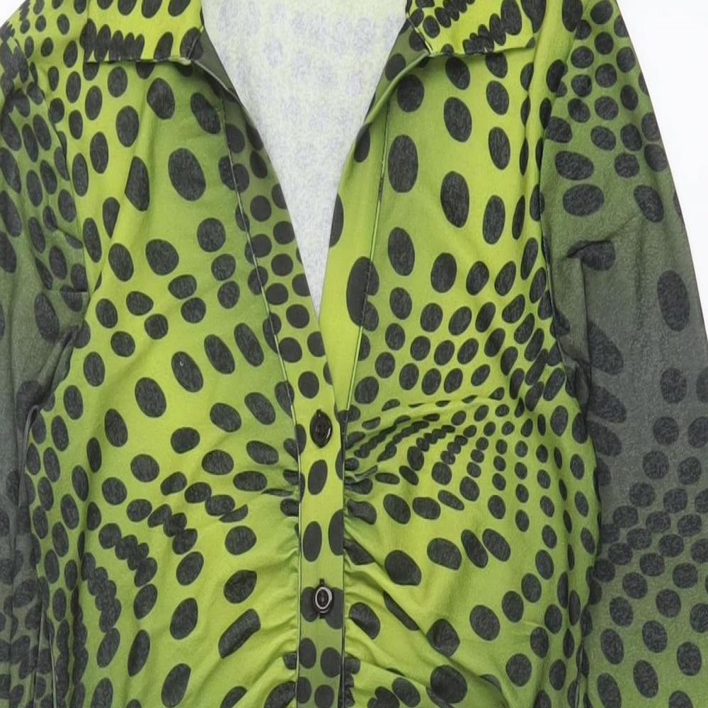 Nasty Gal Womens Green Polka Dot Polyester Bodycon Size 6 V-Neck Button