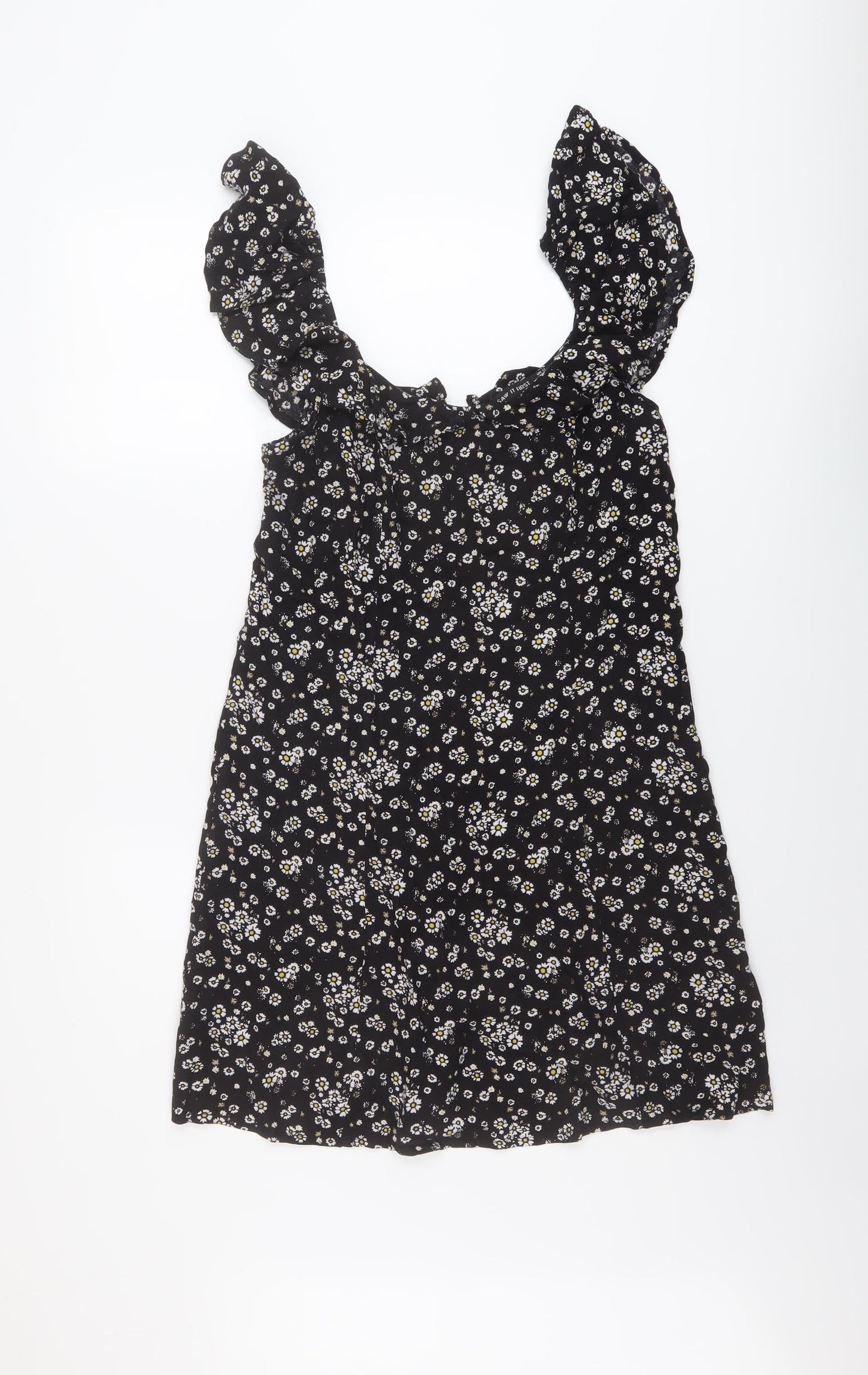 I SAW IT FIRST Womens Black Floral Viscose A-Line Size 12 Round Neck Zip