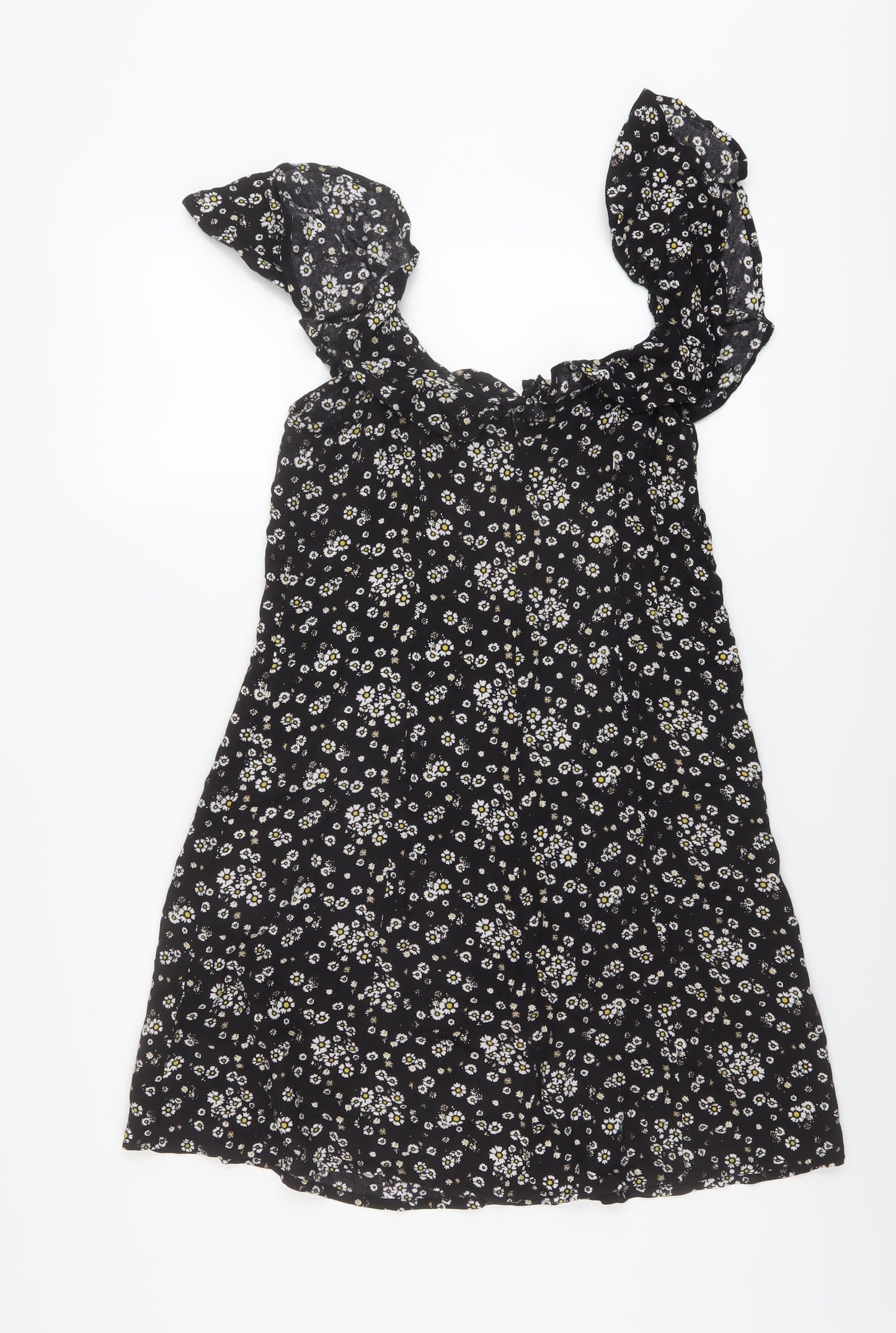 I SAW IT FIRST Womens Black Floral Viscose A-Line Size 12 Round Neck Zip