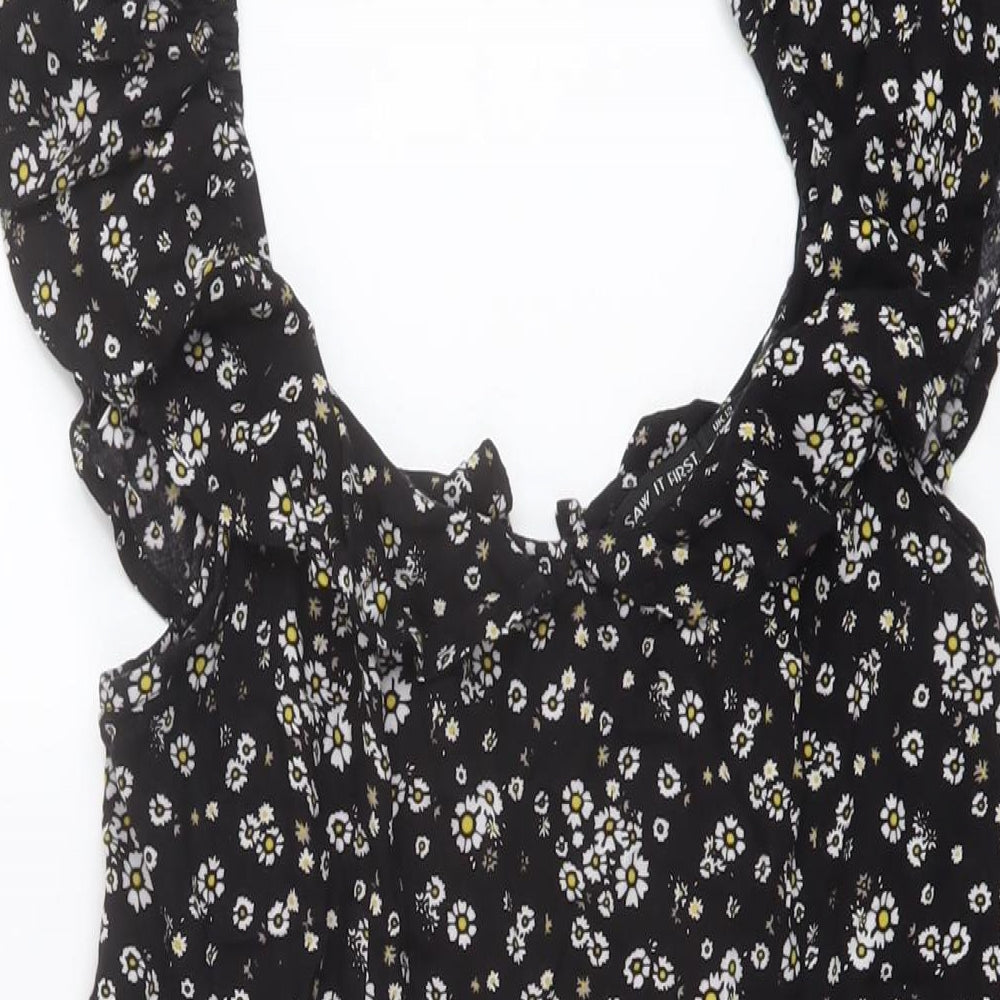 I SAW IT FIRST Womens Black Floral Viscose A-Line Size 12 Round Neck Zip