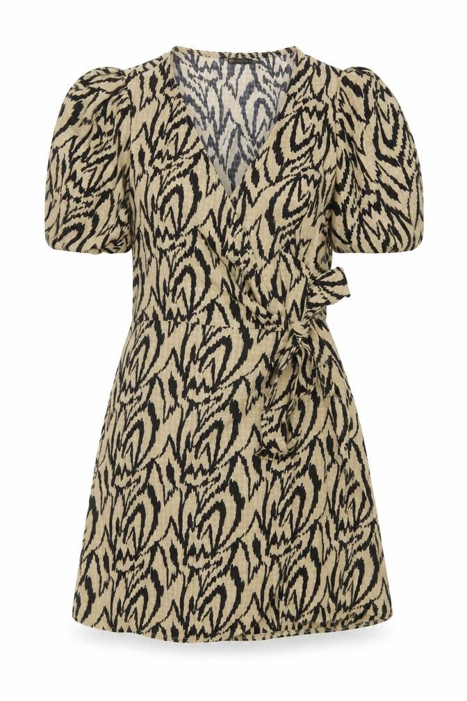I SAW IT FIRST Womens Beige Geometric Polyester Wrap Dress Size 10 V-Neck Tie