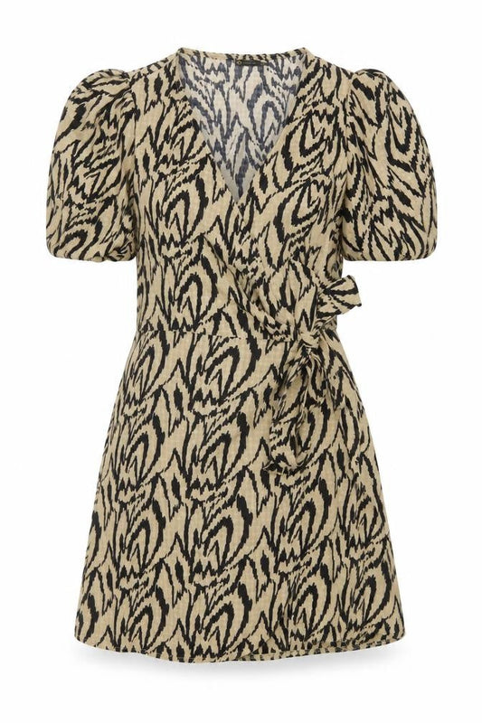 I SAW IT FIRST Womens Beige Geometric Polyester Wrap Dress Size 10 V-Neck Tie