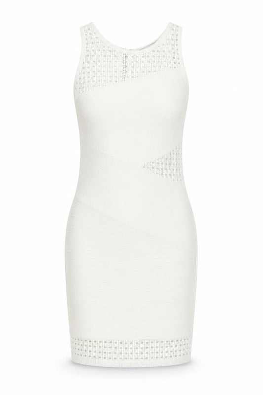 Miss Selfridge Womens Ivory Polyester Bodycon Size 8 Round Neck Zip