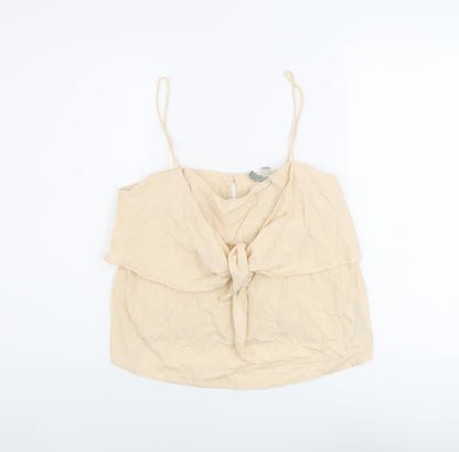 Additional front view of ASOS women’s beige cotton basic tank, size UK 12, round neck