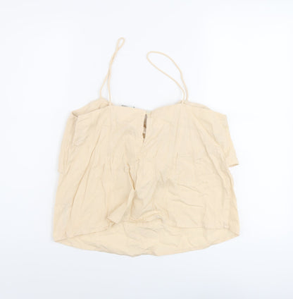 Back view of ASOS women’s beige cotton basic tank, size UK 12, round neck