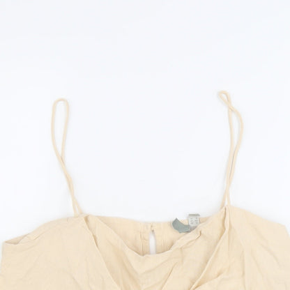 Close-up detail of ASOS women’s beige cotton basic tank, size UK 12, round neck