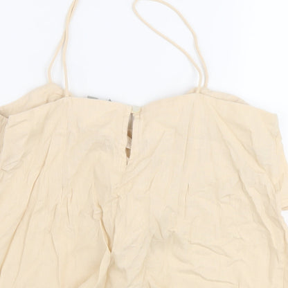 Brand and care label for ASOS women’s beige cotton basic tank, size UK 12, round neck