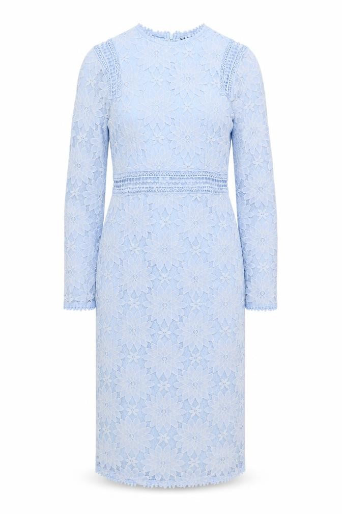 PRETTYLITTLETHING Womens Blue Floral Polyimide Sheath Size 8 Round Neck Zip