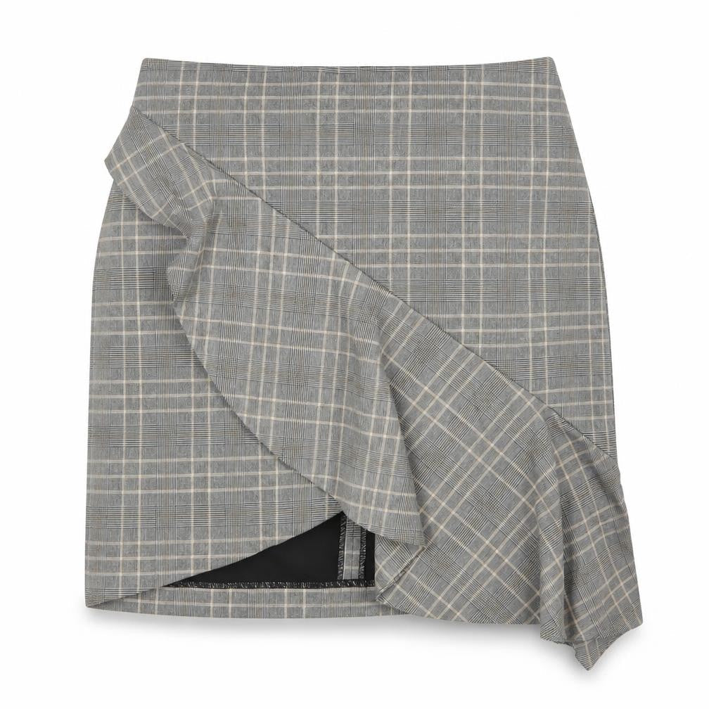 H&M Womens Grey Plaid Polyester A-Line Skirt Size 8 Zip
