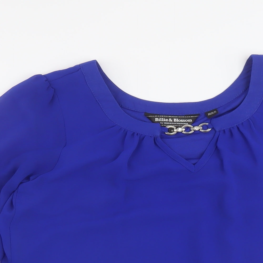 Dorothy Perkins Womens Blue Polyester Basic Blouse Size 6 Round Neck