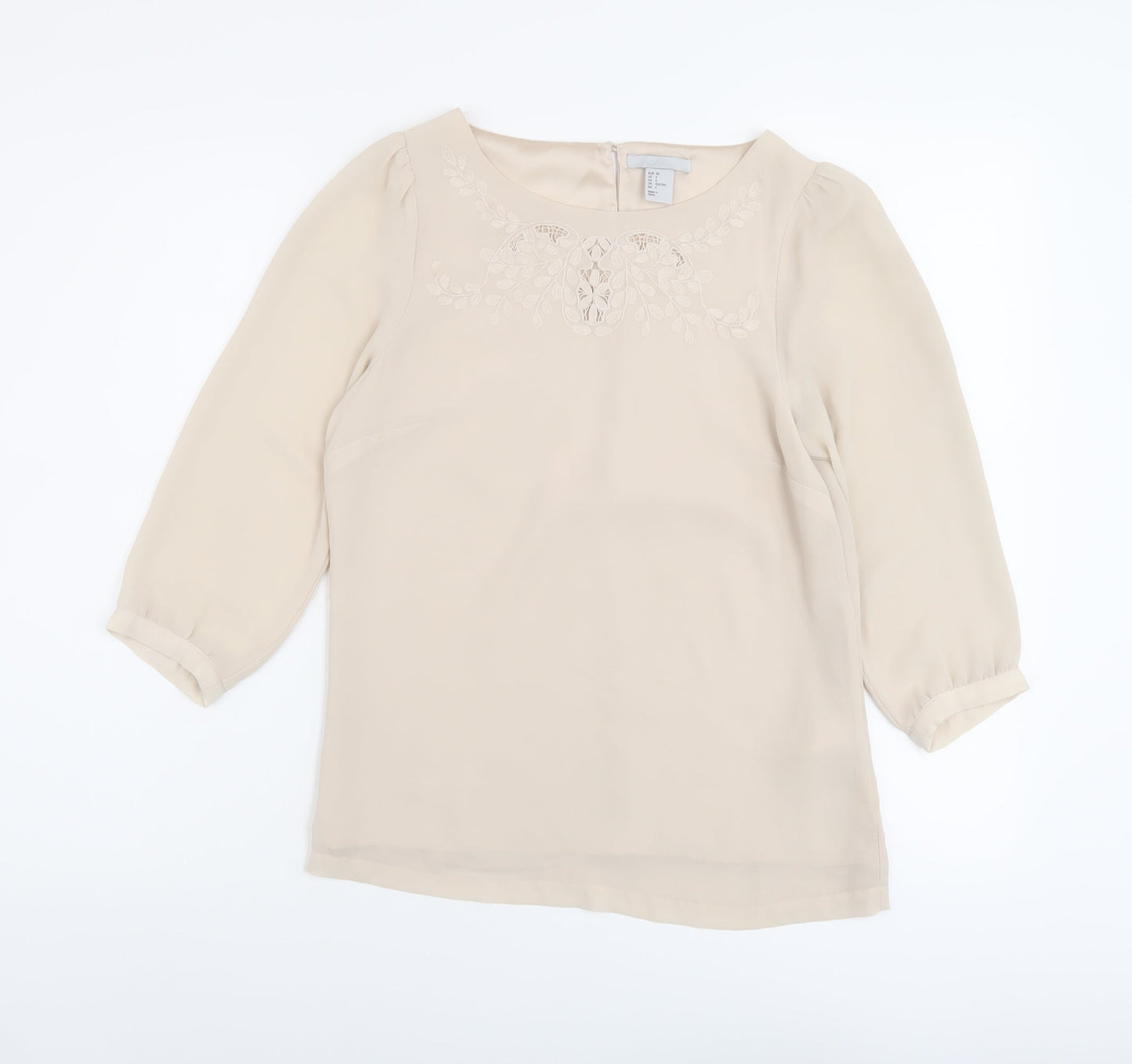H&M Womens Beige Polyester Basic Blouse Size 4 Round Neck