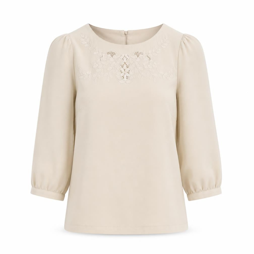 H&M Womens Beige Polyester Basic Blouse Size 4 Round Neck