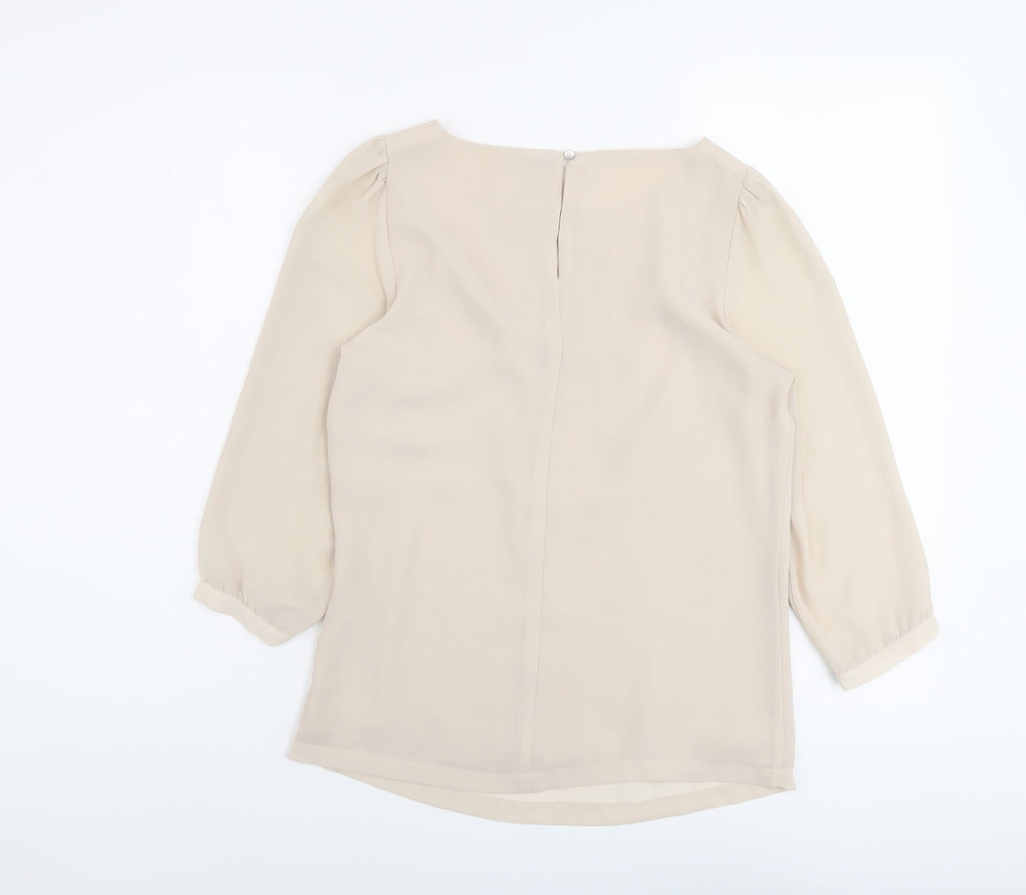 H&M Womens Beige Polyester Basic Blouse Size 4 Round Neck