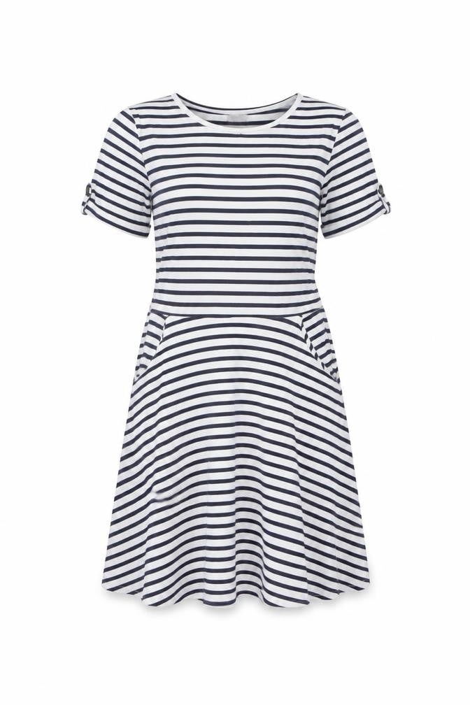 Dorothy Perkins Womens Blue Striped Cotton A-Line Size 12 Round Neck Pullover