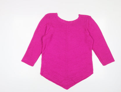 Bassini Womens Purple V-Neck Acrylic Pullover Jumper Size L