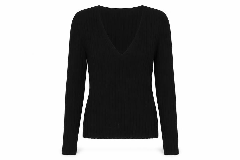 Marks & Spencer Womens Black V-Neck Viscose Pullover Jumper Size M
