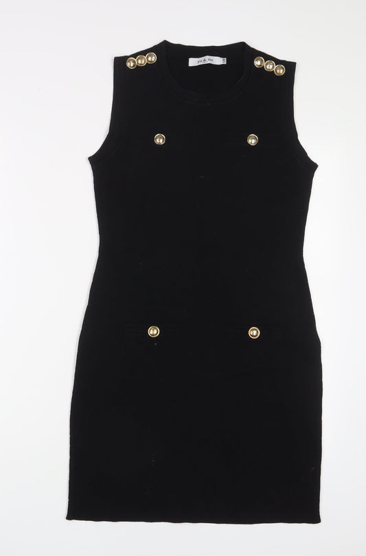 Yu & Me Paris Womens Black Acrylic Jumper Dress Size S Crew Neck Pullover - S/M
