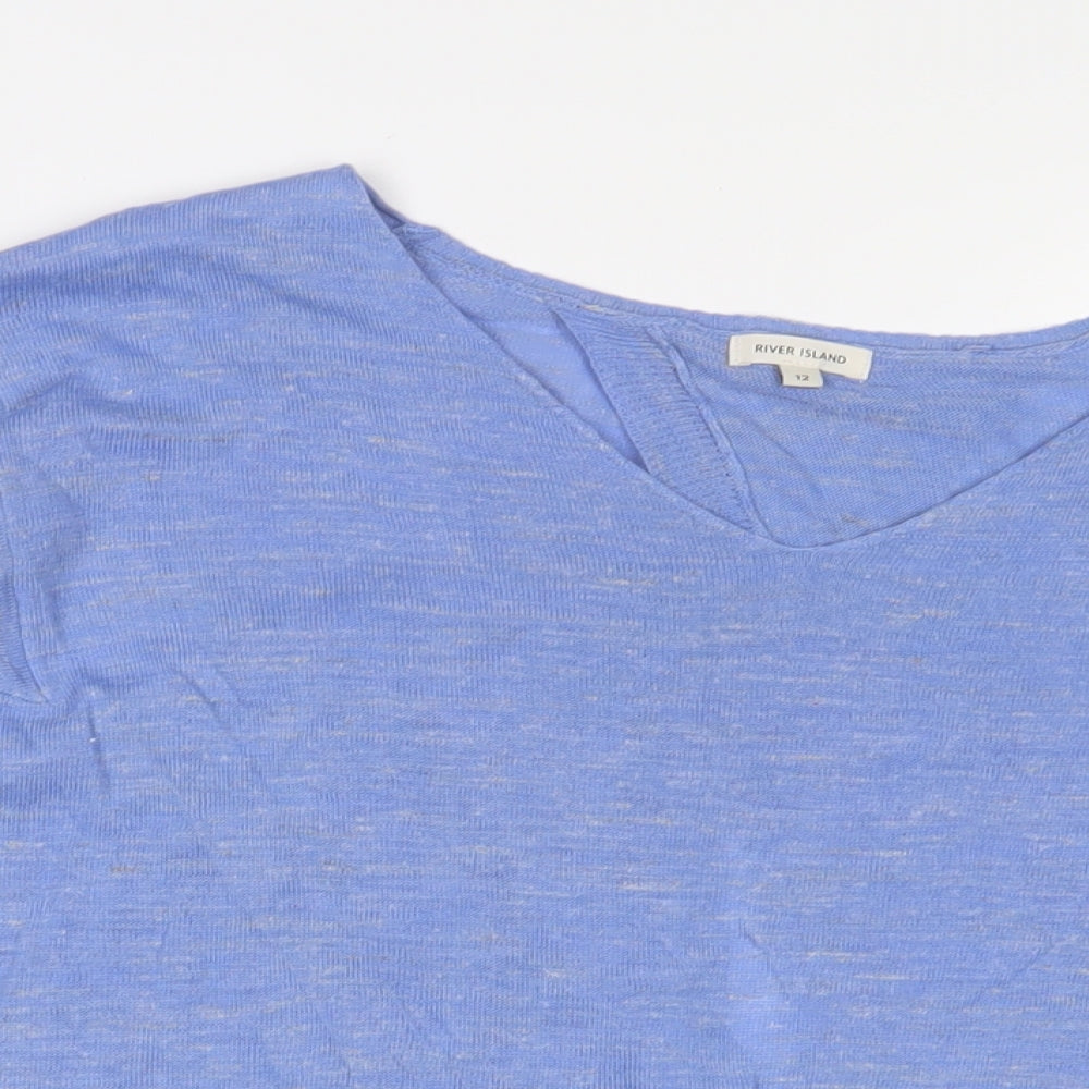 River Island Womens Blue V-Neck Acrylic Pullover Jumper Size 12