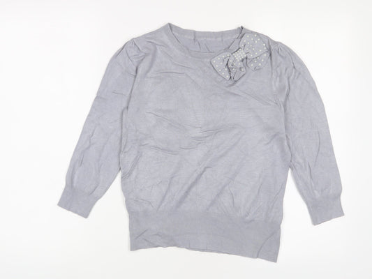 Oasis Womens Grey Crew Neck Viscose Pullover Jumper Size S - Bow, Beaded