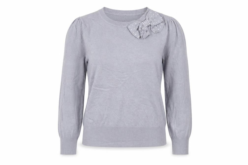 Oasis Womens Grey Crew Neck Viscose Pullover Jumper Size S - Bow, Beaded