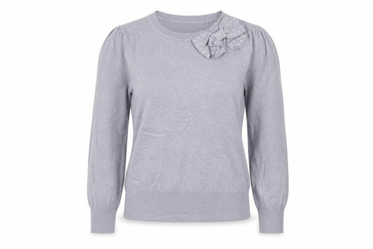 Oasis Womens Grey Crew Neck Viscose Pullover Jumper Size S - Bow, Beaded