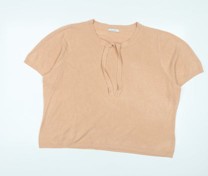 Marks & Spencer Womens Beige Crew Neck Acrylic Pullover Jumper Size 24