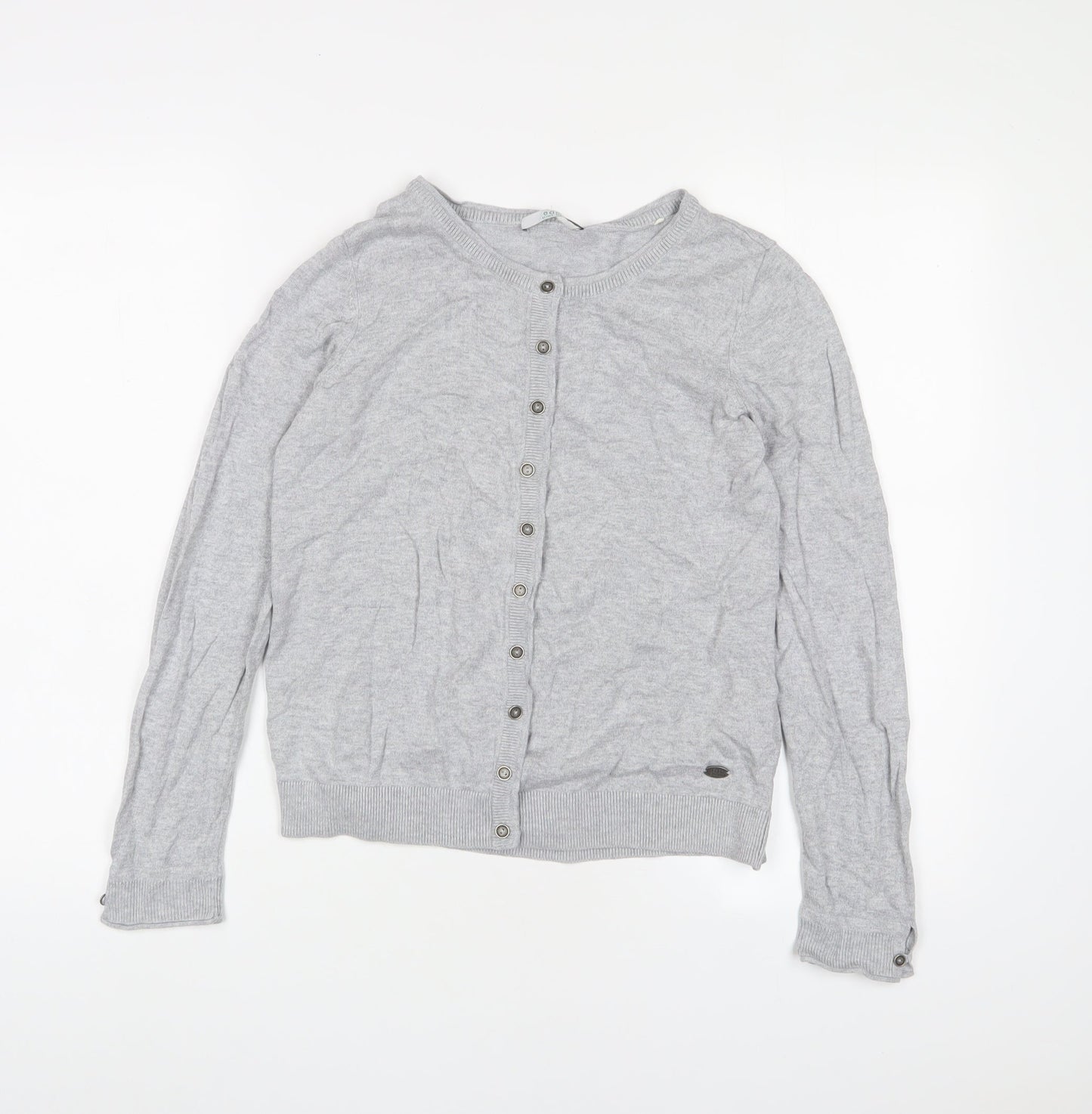 EDC Womens Grey Crew Neck Cotton Cardigan Jumper Size S