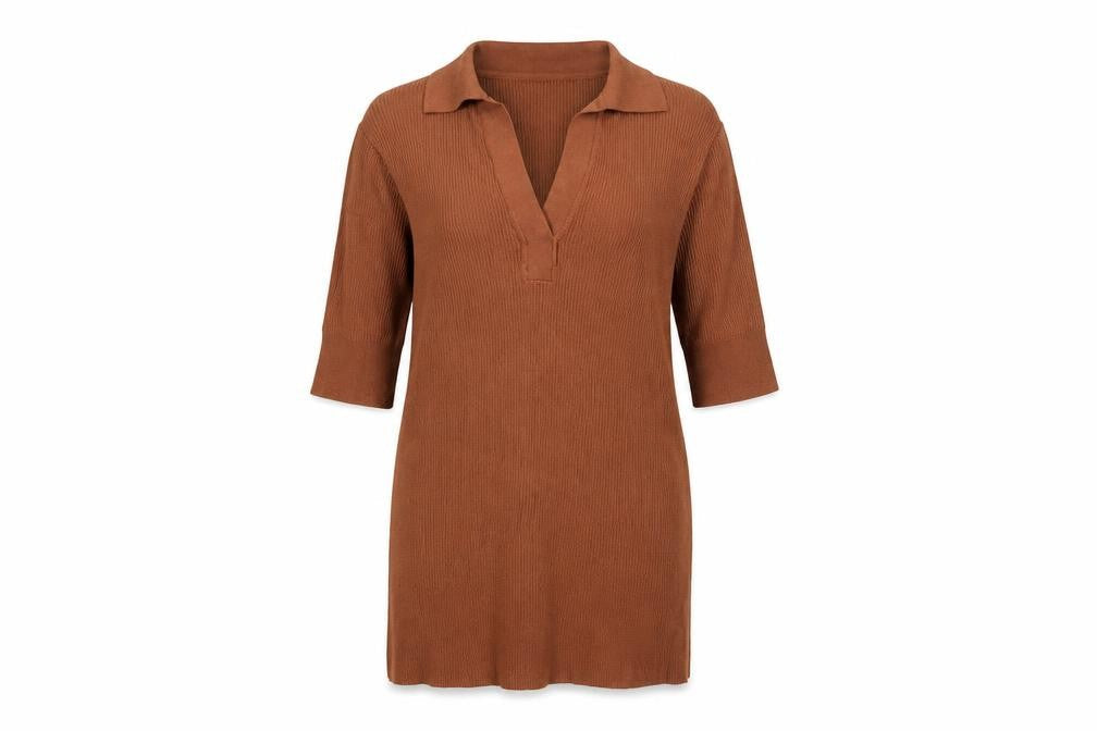 Marks & Spencer Womens Brown V-Neck Viscose Pullover Jumper Size 8