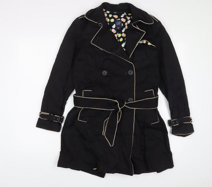 Gap Womens Black Overcoat Jacket Size S Button - Belted