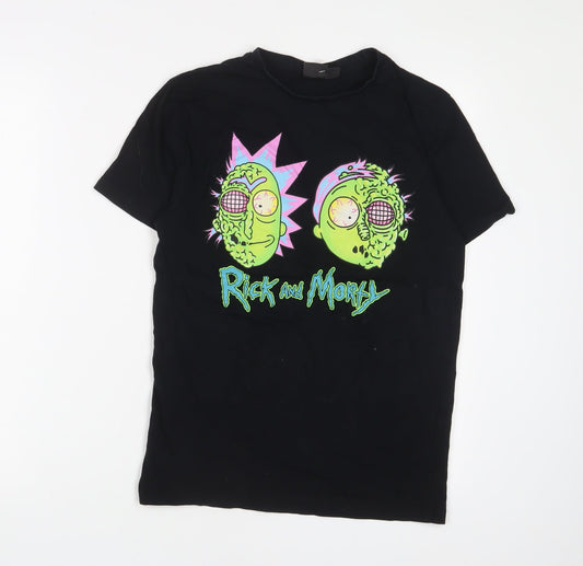 Rick & Morty Womens Black Cotton Basic T-Shirt Size S Crew Neck