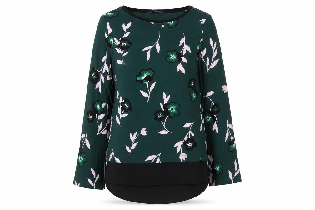 Marks & Spencer Womens Red Floral Viscose Basic T-Shirt Size 8 Crew Neck