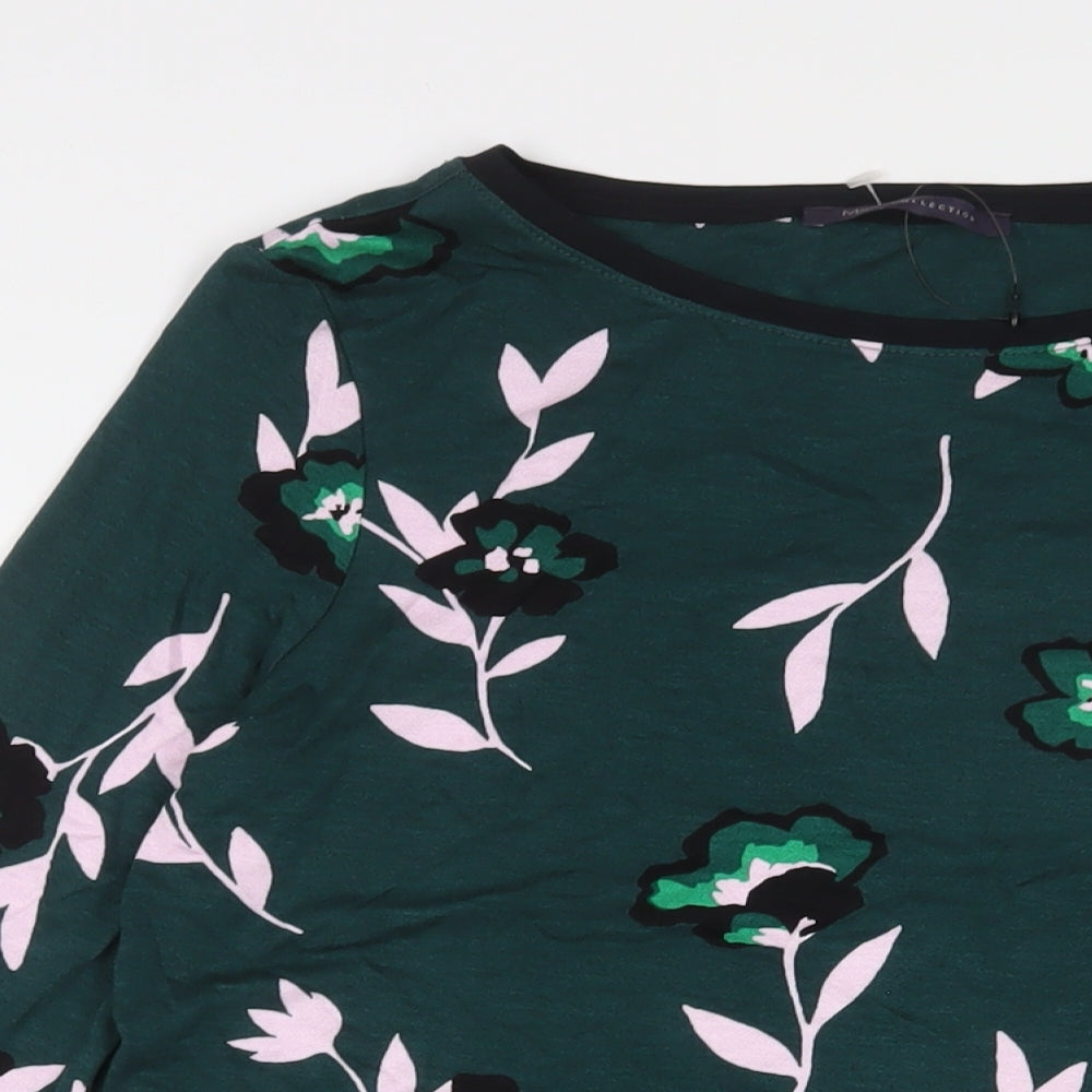 Marks and Spencer Womens Red Floral Viscose Basic T-Shirt Size 8 Crew Neck