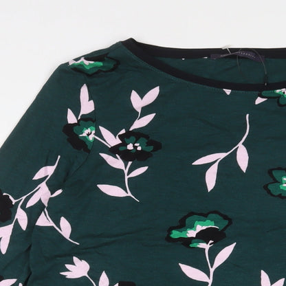 Marks & Spencer Womens Red Floral Viscose Basic T-Shirt Size 8 Crew Neck