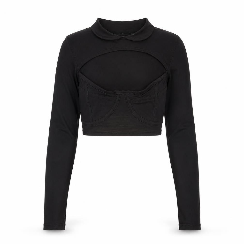 PRETTYLITTLETHING Womens Black Cotton Basic T-Shirt Size 10 Collared - Cut out