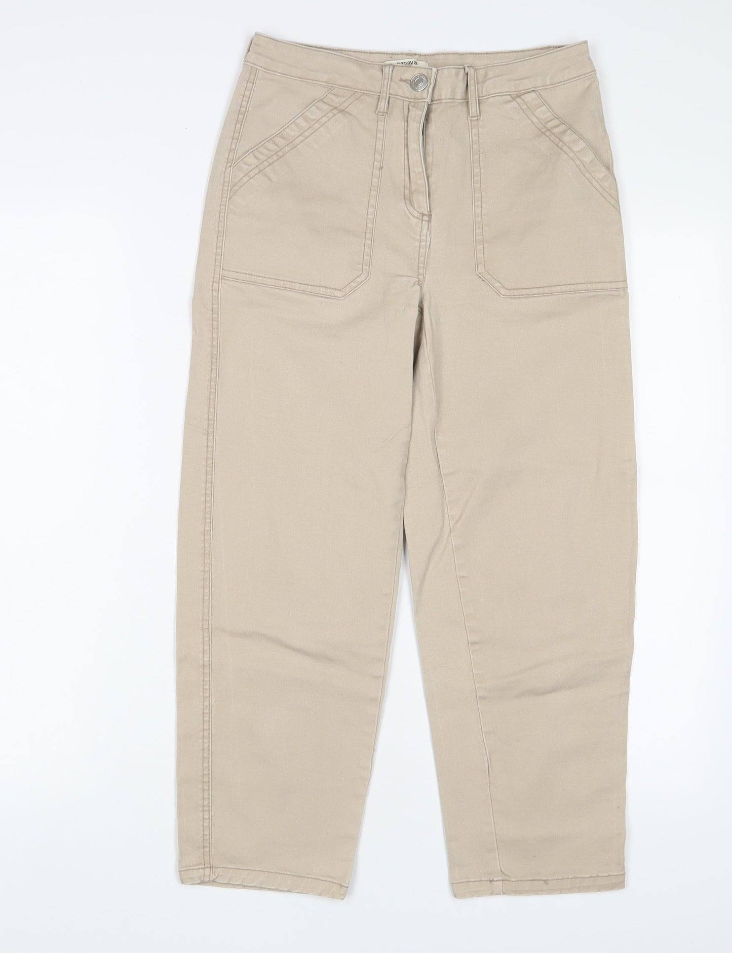 Papaya Womens Beige Cotton Straight Jeans Size 8 L23 in Regular Zip