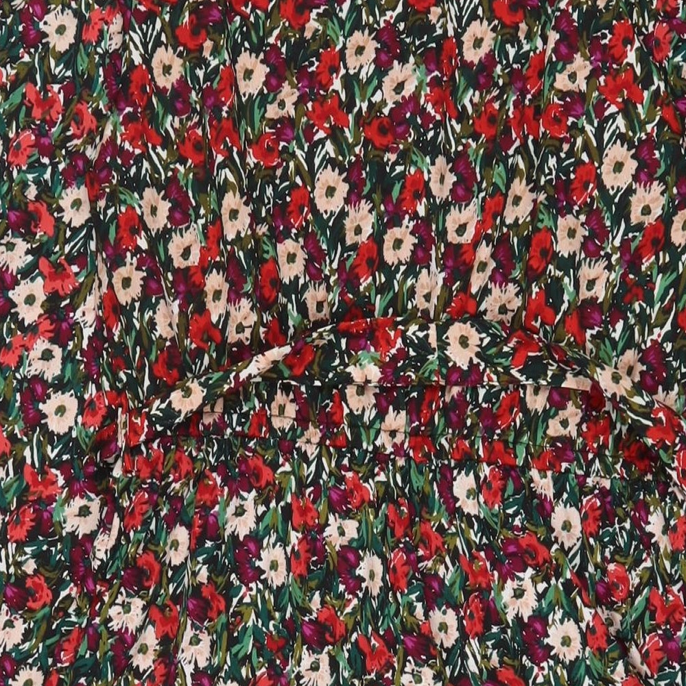 New Look Womens Multicoloured Floral Polyester A-Line Size 10 V-Neck Button - Belted