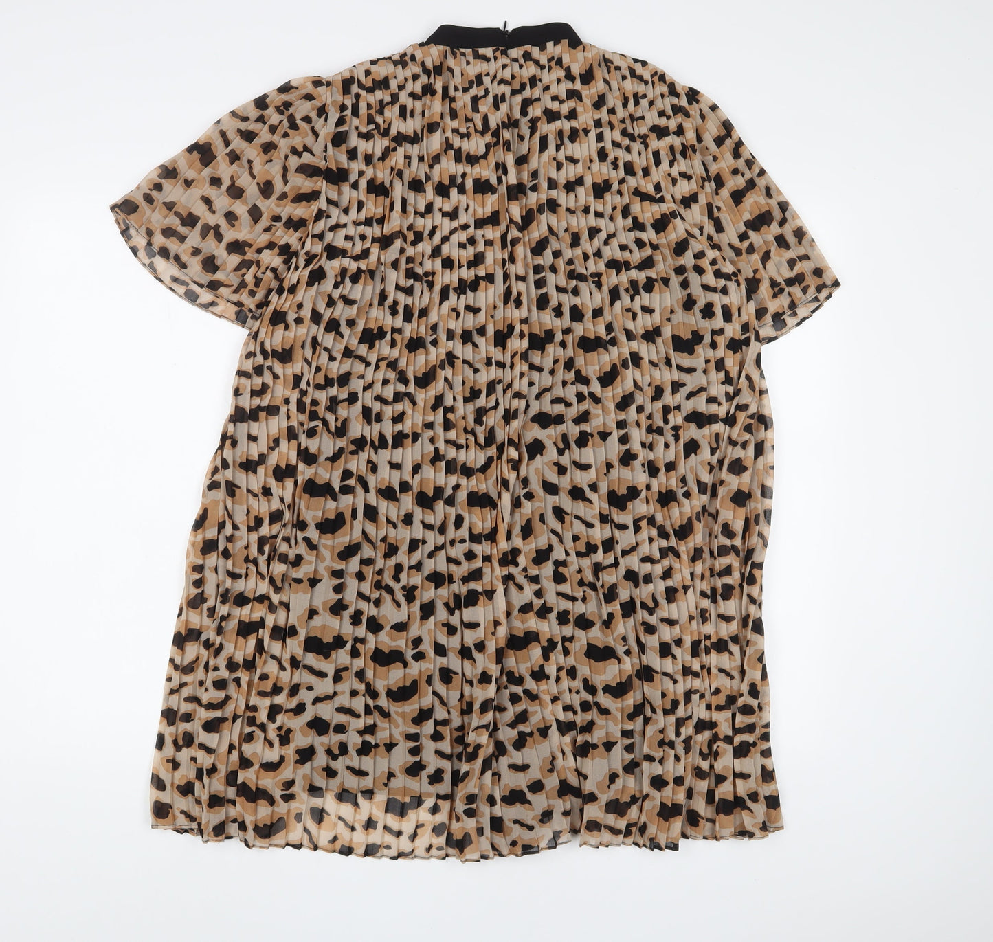 Zara Womens Brown Animal Print Polyester A-Line Size S Crew Neck Zip