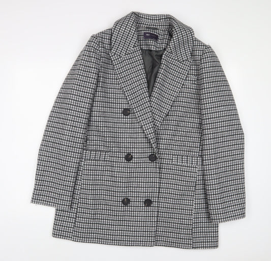 Marks and Spencer Womens Grey Plaid Overcoat Coat Size 16 Button - Pockets