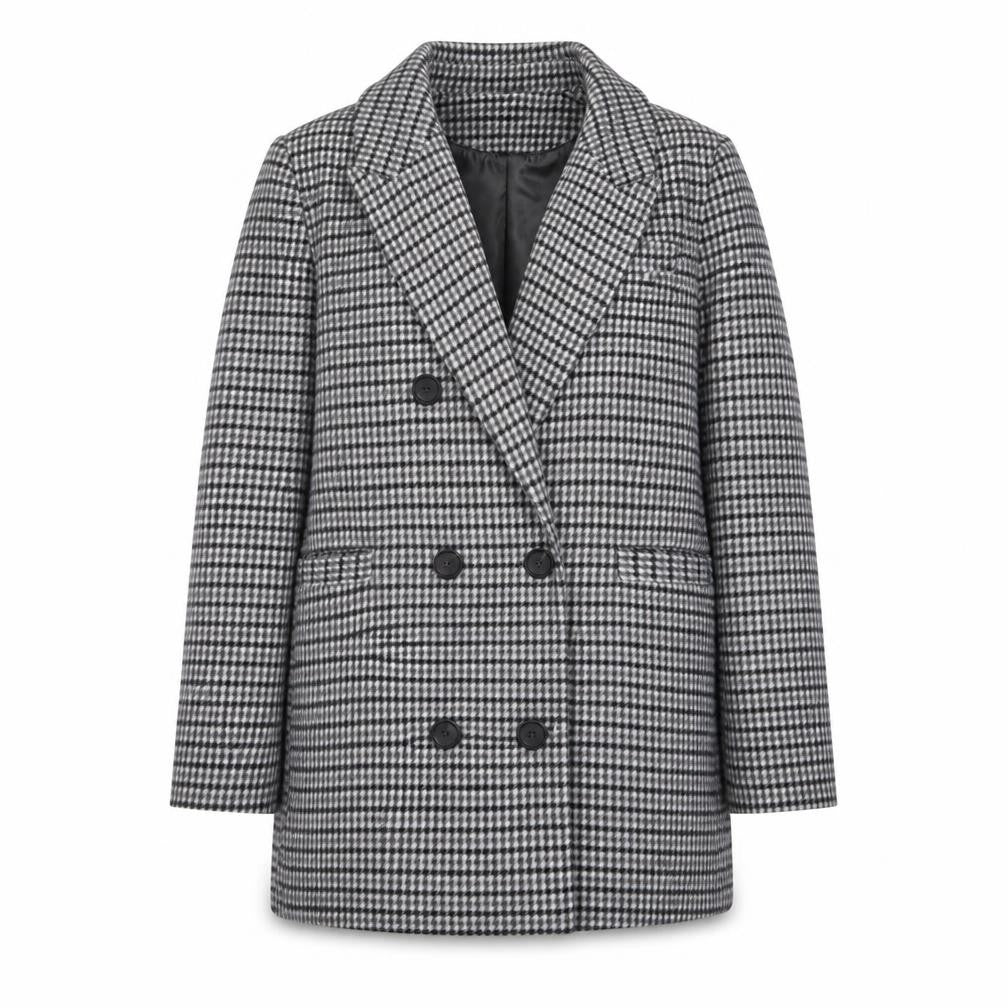 Marks & Spencer Womens Grey Plaid Overcoat Coat Size 16 Button - Pockets