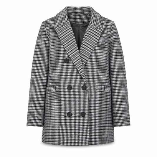Marks & Spencer Womens Grey Plaid Overcoat Coat Size 16 Button - Pockets