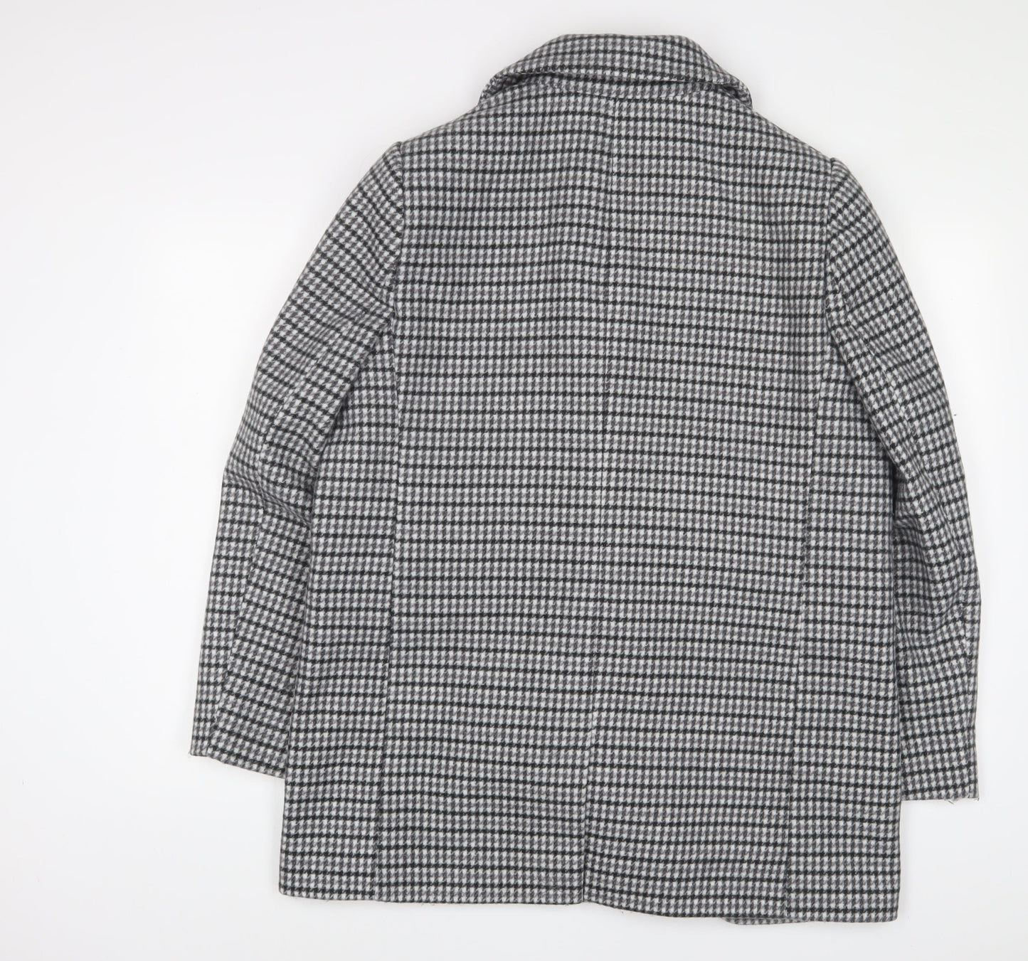 Marks and Spencer Womens Grey Plaid Overcoat Coat Size 16 Button - Pockets