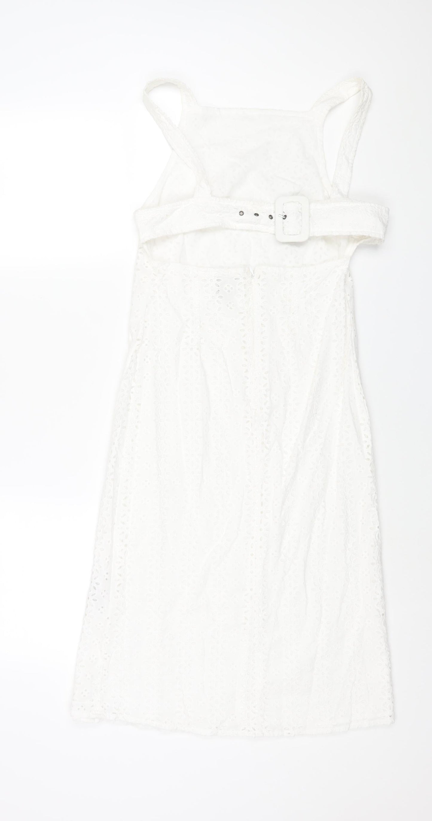ASOS Womens White Cotton Shift Size 4 Square Neck Zip - Buckle Detail Floral Lace