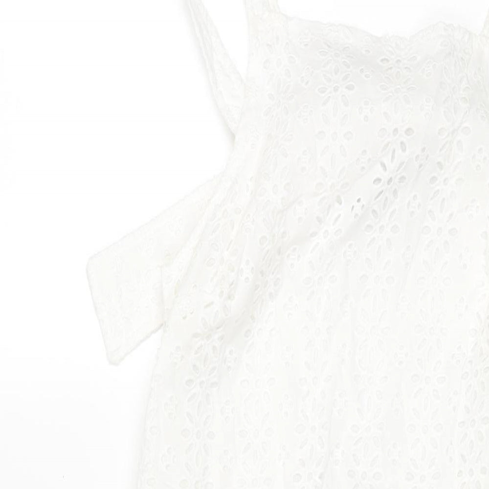 ASOS Womens White Cotton Shift Size 4 Square Neck Zip - Buckle Detail Floral Lace