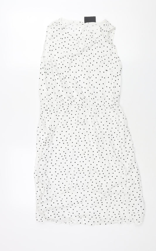 Tessentials Womens White Polka Dot Viscose Shift Size S Round Neck Button
