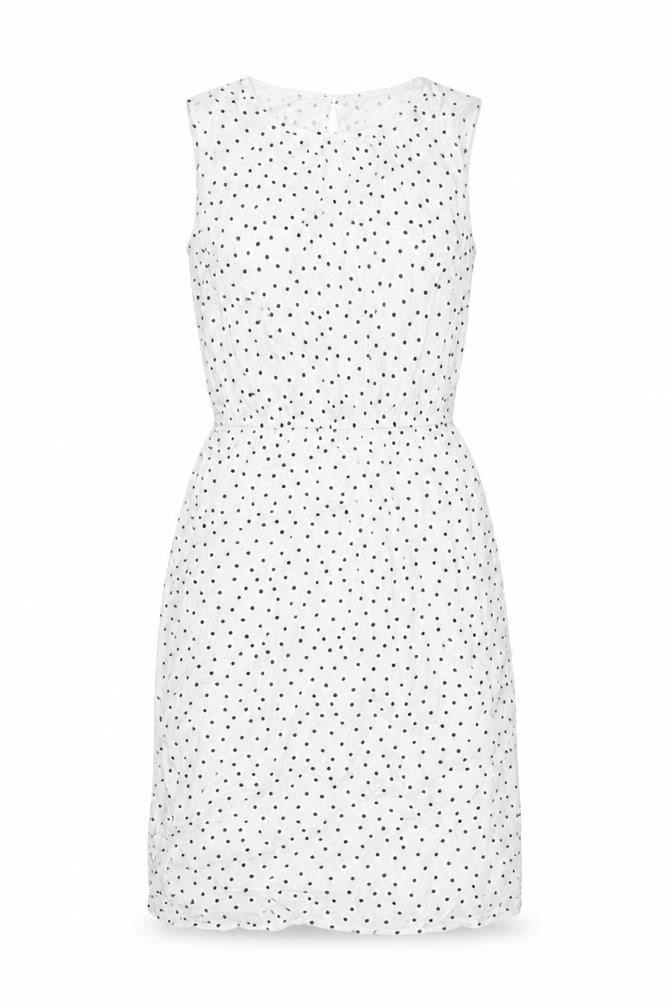 Tessentials Womens White Polka Dot Viscose Shift Size S Round Neck Button
