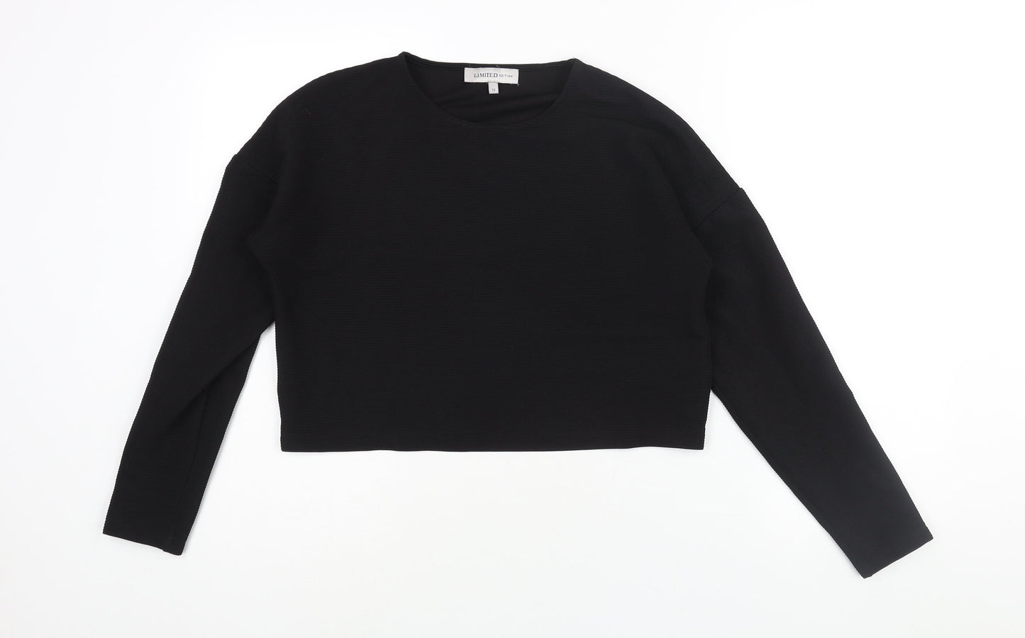 Limited Edition Womens Black Polyester Basic Blouse Size 12 Round Neck - Ribbed