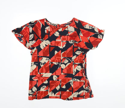 Marks & Spencer Womens Red Geometric Viscose Basic Blouse Size 14 Round Neck
