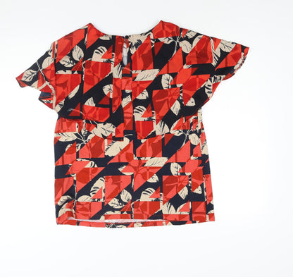 Marks & Spencer Womens Red Geometric Viscose Basic Blouse Size 14 Round Neck